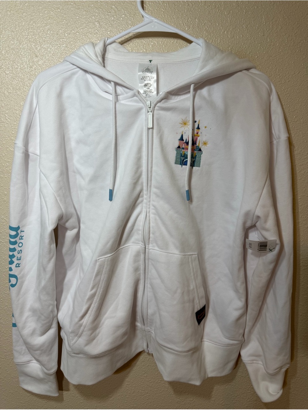 Disney parks large White Zip-Up Hoodie with Castle Embroidery